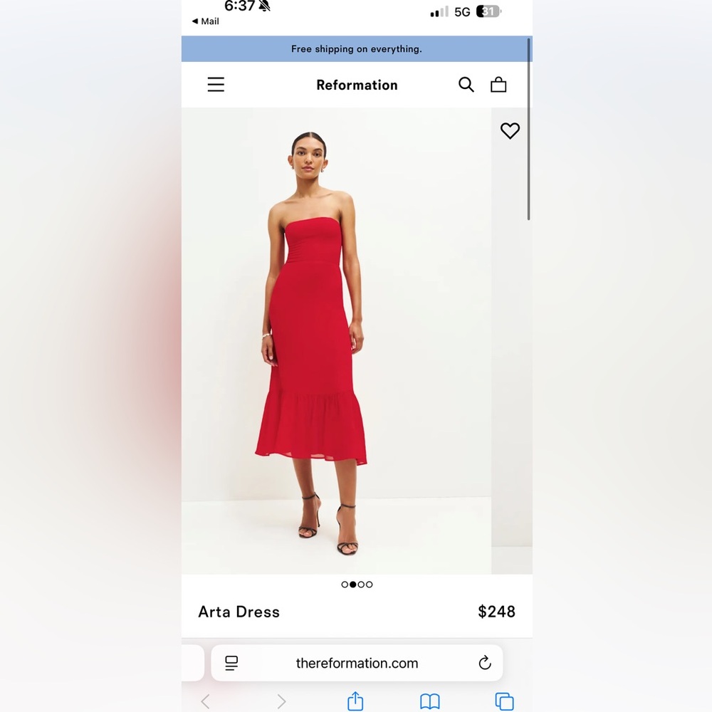 Reformation Size 12 Arta Dress Red/Poinsetta